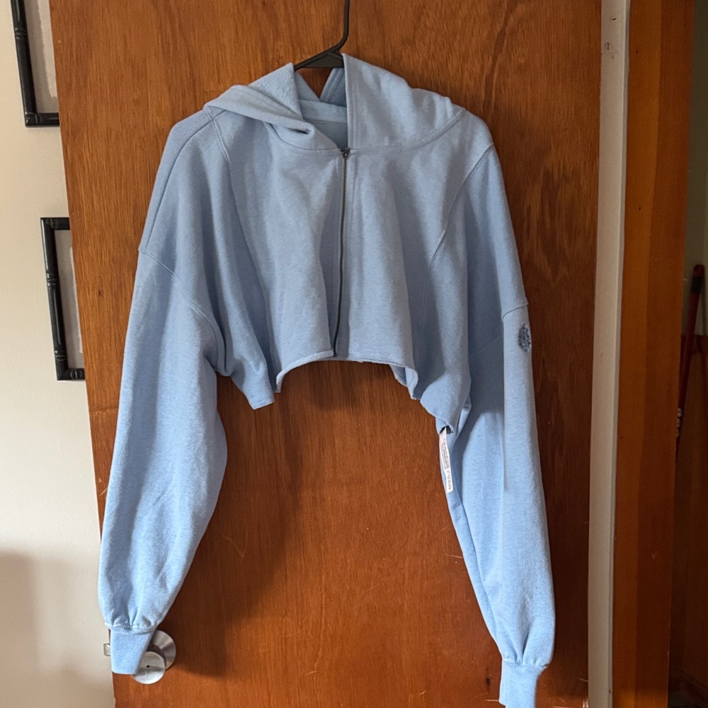 Free People Light Blue Cropped Hoodie NWOT